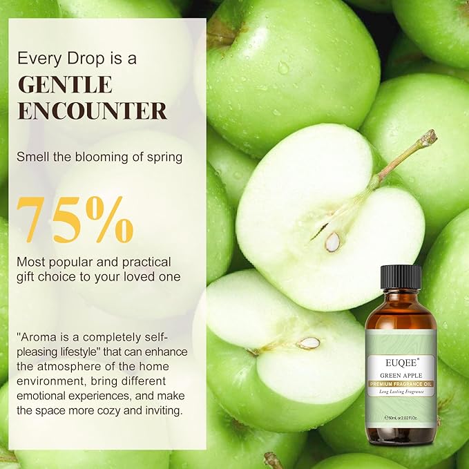 EUQEE Green Apple Fragrance Oils, 2.02 Fl oz / 60ml Essential Oils for Diffuser, Candle Making, DIY Soap with Glass Dropper