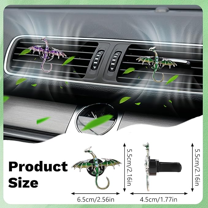 2Pcs Bling Dragon Car Vent Clips - Crystal Rhinestone Air Fresheners Car Accessories Dashboard Decorations, Cars Interior Diffuser Decor Gift for Women Lover and Friend