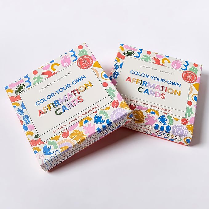 Journey of Something: Color Your Own Affirmation Cards - Mindfulness Positivity Art Kit, Dual-Tip Markers, Wooden Display Stand, Adults Activity