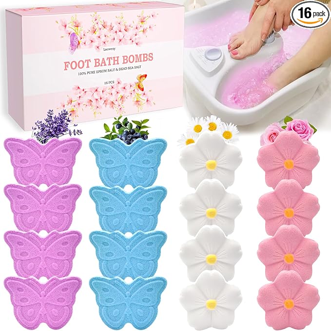 Bath Foot Bombs, 16 Pack Foot Soak with Bath Salt and Tea Tree Oil. Organic Natural Handmade Aroma Pure Essential Oil Bubble Foot Balls for Foot Callus, Dry Cracked, Stubborn Foot Odor Scent.
