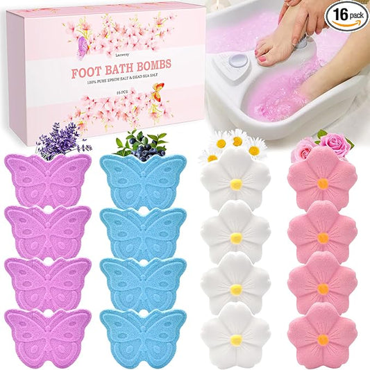 Bath Foot Bombs, 16 Pack Foot Soak with Bath Salt and Tea Tree Oil. Organic Natural Handmade Aroma Pure Essential Oil Bubble Foot Balls for Foot Callus, Dry Cracked, Stubborn Foot Odor Scent.