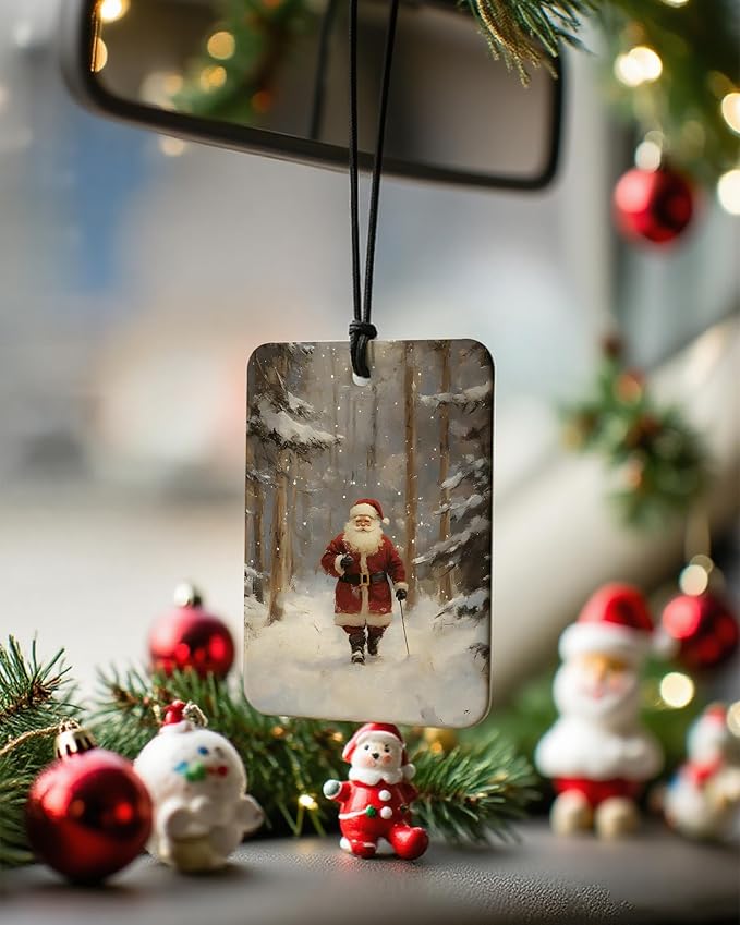 Rustic Winter Christmas Berry Car Air Freshener 4 Pcs, Retro Santa Xmas Tree Bell Reindeer Hanging Air Freshener for Cars Closet Drawer Books, Christmas Car Accessories Mirror Decor for Women