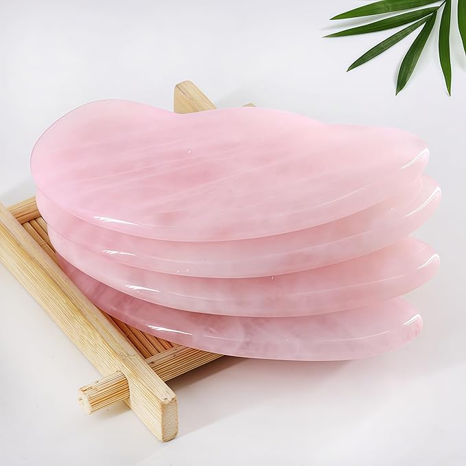 LZLRUN Rose Quartz Jade Roller Real Jade Gua Sha Board Mushroom Massager Face Lifting Tool Facial Guasha Massage Tool (Ear Shape)