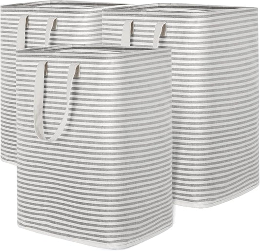 Lifewit 3 Pack Laundry Hamper Large Collapsible Laundry Baskets, Freestanding Waterproof Clothes Hamper with Easy Carry Handles in Laundry Room Bedroom Bathroom College Dorm for Adults, Grey, 3 x 90L