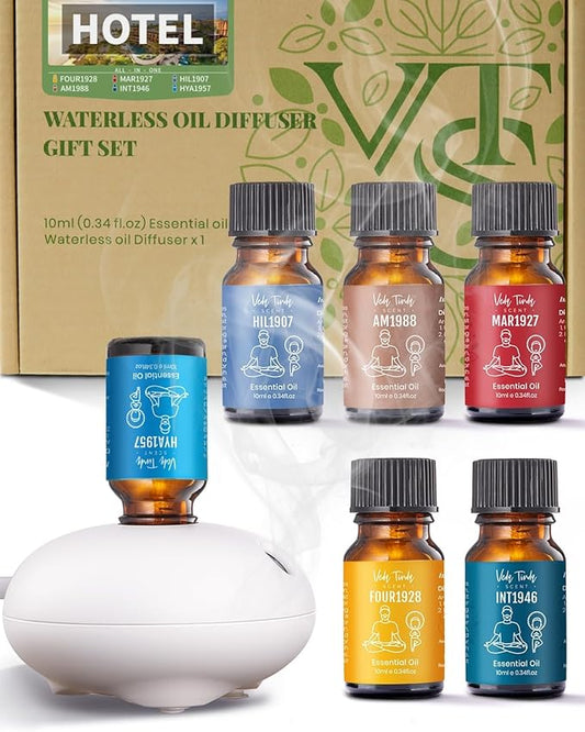 VTS Waterless Diffuser with Hotel Scent Essential Oils Set, Top 6 Aromatherapy Oil Blends for Diffusers, Home Fragrance Air Freshener