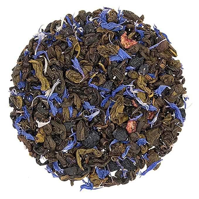 Blueberry Green Tea Pouches for Loose Tea - 4oz | Aromatic Gunpowder Green Tea | Sri Lanka Uva Region | Sweet Tart Berry Flavor | Iced or Hot Tea | Natural Fruity Finish
