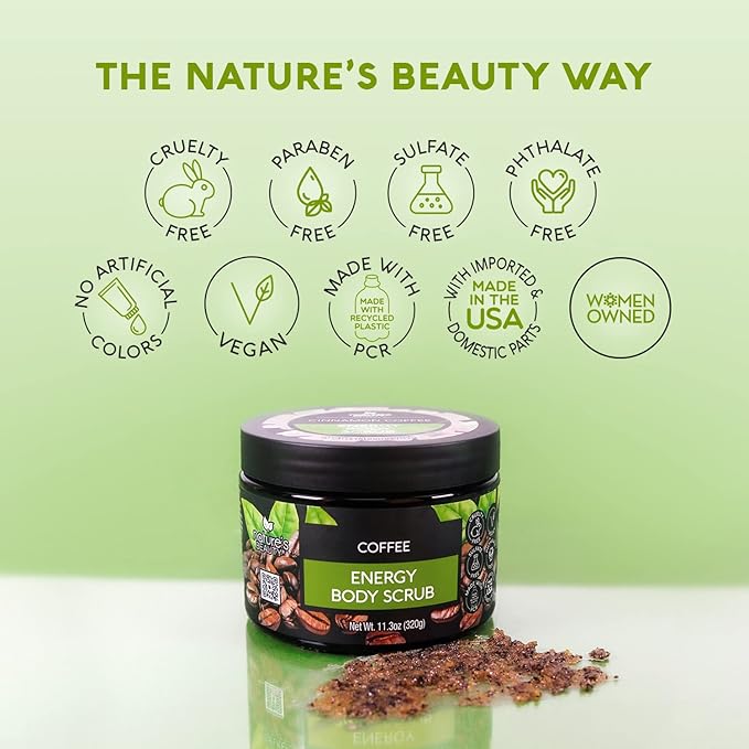 Nature's Beauty Cinnamon Coffee Energy Body Scrub Multi-Pack - Gently Exfoliate, Energize & Invigorate Dull Skin, Made w/Pomegranate & Babassu Oil + Coffee Seed Powder, 11.3 oz (2 Pack)