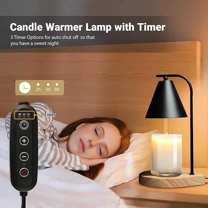 Candle Warmer Lamp with Timer Dimmer, 2H/4H/8H Timer, Birthday Gifts for Women Mom, House Warming Gifts New Home Decor, Black Lamp Candle Warmer, Wax Melts Warmer for Jar Candles with 2 Bulbs