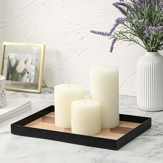 3x6 Inch White Pillar Candles - Set of 3, Hand-Poured Unscented, Long Burning, Smokeless Dripless for Dinner Table, Wedding, Home, Bathroom, Rustic Decor