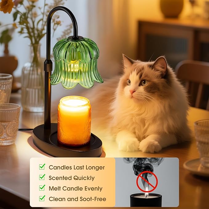 Candle Warmer Lamp Adjustable Timer Electric－Green Flower-Shaped Wax lamp