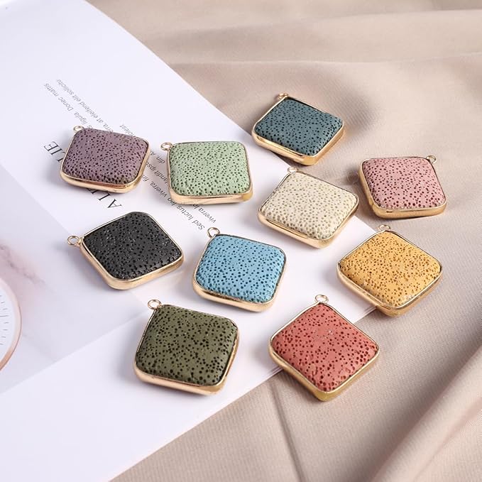 6 Pcs Natural Lava Stone Pendants Assorted Volcanic Rock Essential Oils Diffuser for Jewelry Making Necklace