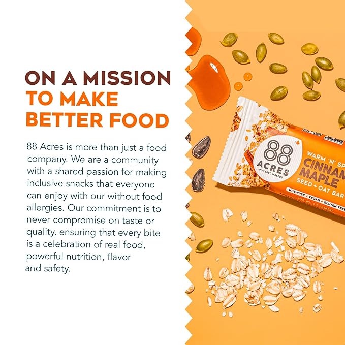 88 Acres Granola Bars | Cinnamon Maple | Gluten Free, Nut-Free Oat and Seed Snack Bar | Vegan & Non GMO | 12 Pack