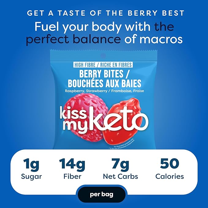 Kiss My Keto Sugar Free Gummies, Berry Bites 16-Pack – Satisfy Cravings while Staying in Ketosis – High Fiber, 7g Net Carbs, Non-GMO, Vegan, & Gluten-Free – Low-Calorie Vegan Candy
