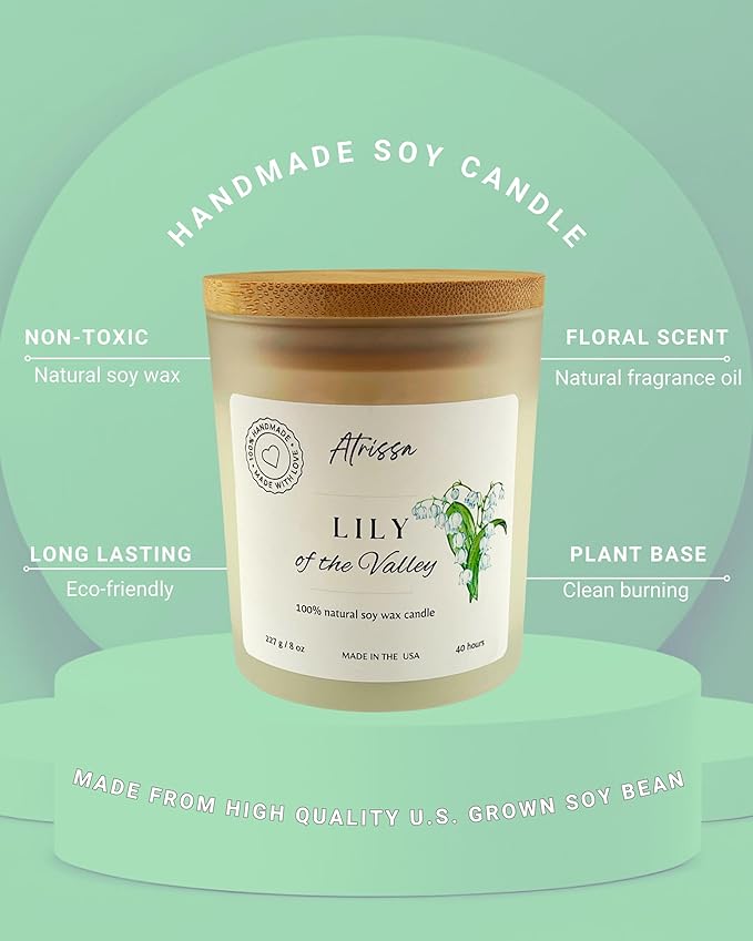 Lily of The Valley Scented 8 OZ Handmade Coconut-Soy Wax Blend Candle, Fresh, Floral, Romantic, Elegant Botanical Candle for Her or Home, Made in The USA (8 Oz, Lily of The Valley)