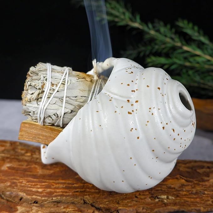 Ceramic Conch Palo Santo Burner Holder - Mini Chiminea Incense Chimney, for Smudging Sage/Cones、Perfect for Meditation Altar & Witchcraft Supplies, Ideal Spiritual Decor & Gift for Zen Spaces