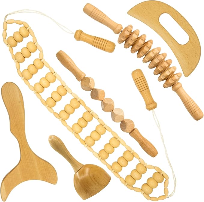 6-in-1 Wood Therapy Massage Tools & Lymphatic Drainage Massager Kit - Maderoterapia Wooden Body Sculpting Set for Anti-Cellulite, Muscle Pain Relief, Body Contouring, Shaping
