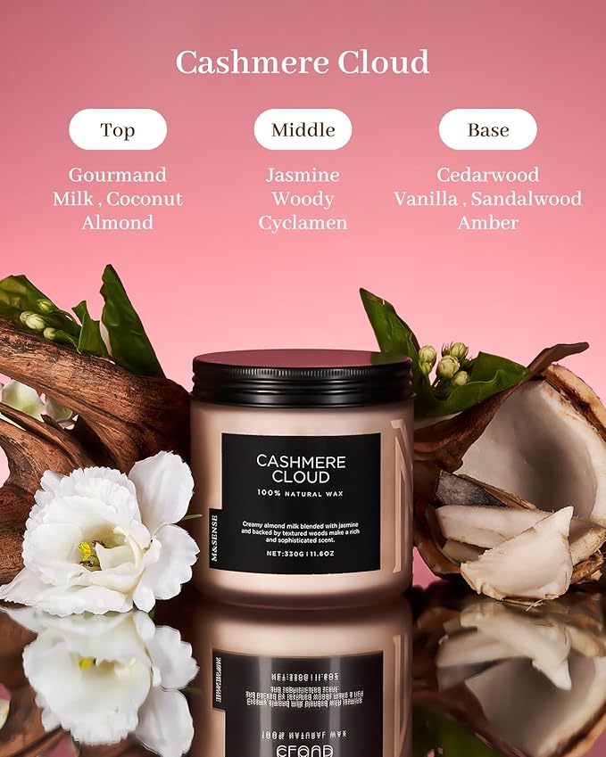 M&SENSE Warm Cashmere Scented Candle, 11.6oz Clean Non Toxic Natural Soy Wax Fragrance for Bathroom Bedroom 70 Hours Burn Time Candle, 2 Wick Aromatherapy Gifts for Housewarming