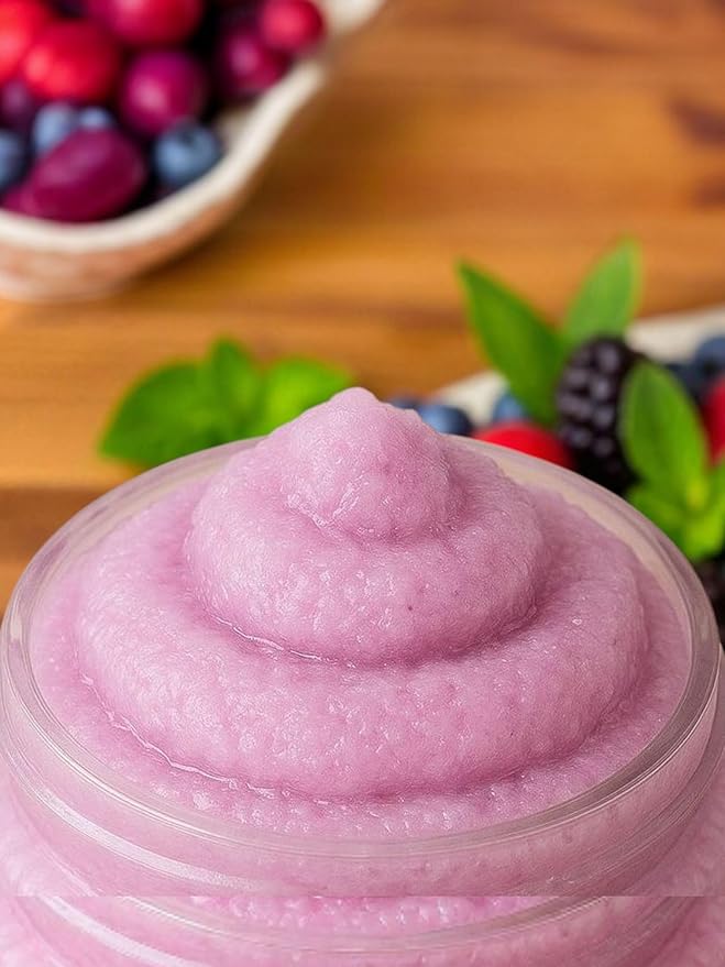 Exfoliating Sugar Scrub - Fruit Scented Exfoliating Body Scrub - Moisturizing Natural Face and Body Polish with Essential Oils - Gentle for Sensitive Skin - Mixed Berries, 8oz
