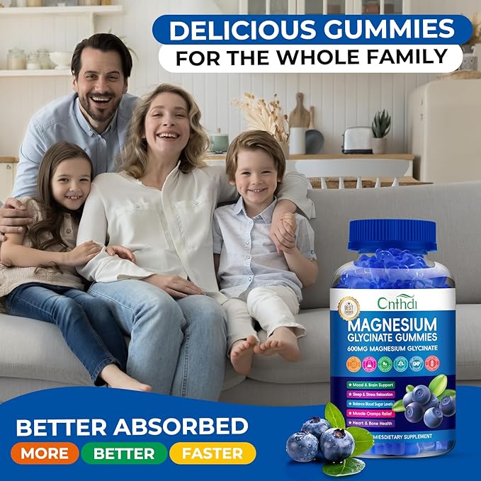 Magnesium Glycinate Gummies 600mg, Sugar Free Chewable Magnesium Gummies for Adults & Kids Relaxation, Bone Health, Stress Relief, Night Rest, No Melatonin, Gluten Free, Non GMO, Pectin, 240 Count
