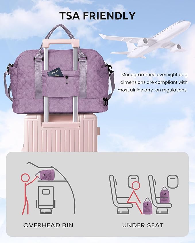 Initial Duffle Bag, Weekender Bags with Shoe Compartment and Shoulder Strap, Monogram Overnight Bag for Women Wet Pocket, Girl Travel Bag with Makeup Bag Gifts for Niece (Letter R)