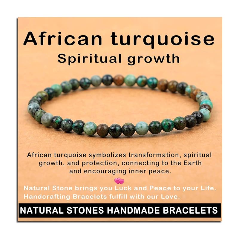 AD Beads Handmade Gemstone Stretch Elastic Bracelet Crystal Healing Reiki Nature's Beauty and Spiritual Essence Unisex (4mm, African Turquoise (Spiritual growth))