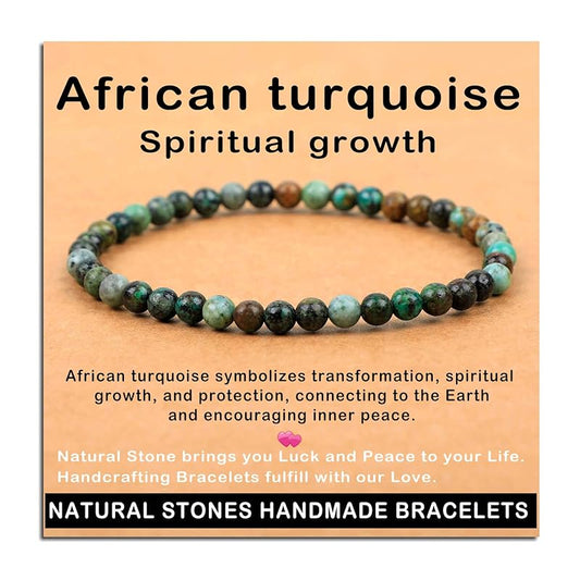 AD Beads Handmade Gemstone Stretch Elastic Bracelet Crystal Healing Reiki Nature's Beauty and Spiritual Essence Unisex (4mm, African Turquoise (Spiritual growth))