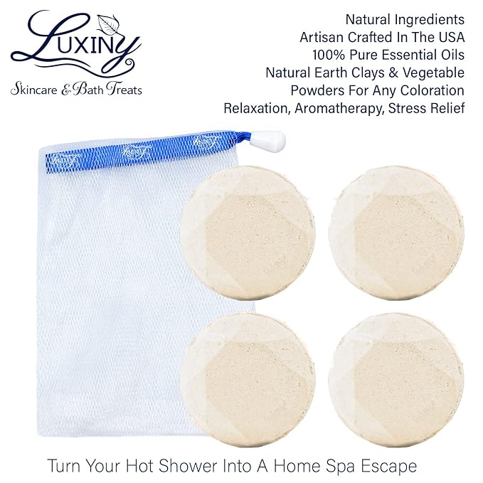 Shower Bombs Aromatherapy in Your Shower, American Made by Luxiny, Shower Steamer Tablets Melt to Release a Fragrant Vapor for Natural Stress Relief – Pack of 4 XL Steamers (Citrus Splash)