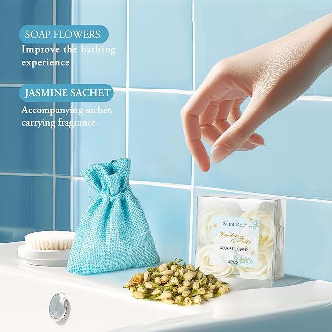 Christmas Gifts for Women bath basket, Spa Gift Baskets for Women, Gardenia Tulip Home Spa Kit with Cosmetic Bag gift woman, Bath & Body Basket Set 8Pcs Bath and Body Gifts Set, Luxury Spa baskets