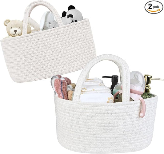 Baby Diaper Caddy Girl Boy Organizer Small Woven Baskets With Handle, Cotton Rope Tote For Shower Nursery, Decorative Medium Storage Baskets For Shelves,Unique Gift Baby