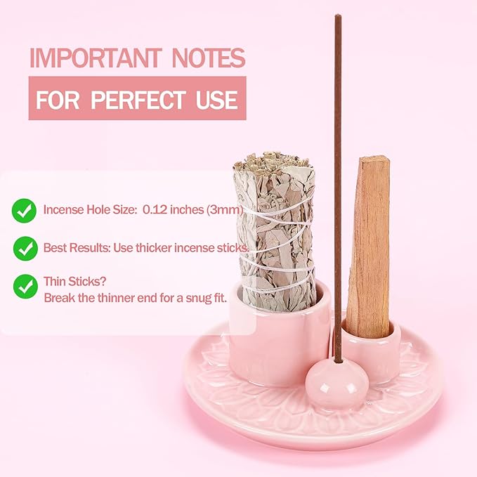 Palo Santo Sticks Holder, Multi-Purpose Handmade Ceramic Incense Burner for Palo Santo Incense Sticks, Sage Holder for Burning, Ash Catcher Tray for Meditation Yoga Room (Pink)