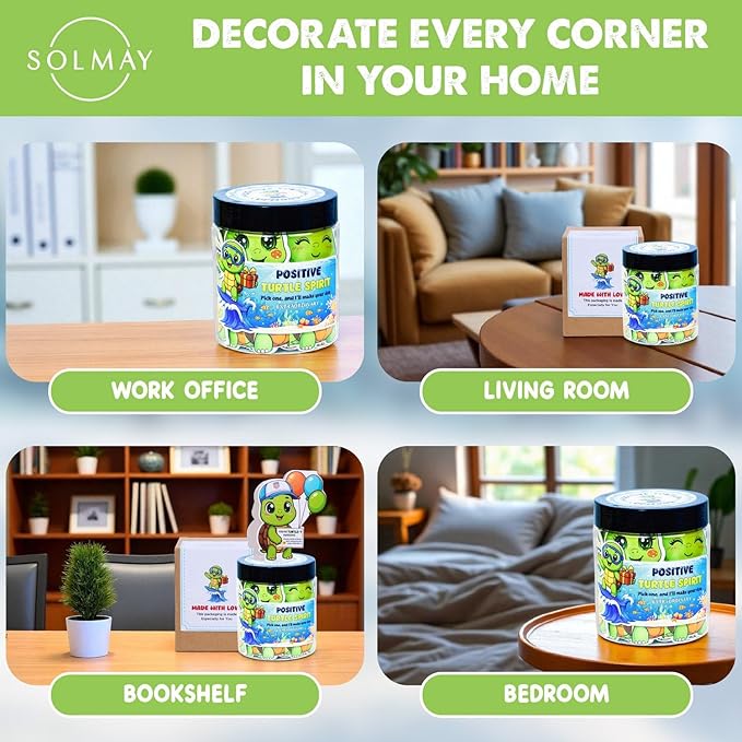 Positive Turtle Jar – 60 Daily Affirmation Cards with Standee | Cute Desk Decor & Encouragement Gift for Women, Coworkers, Teens, Friends | Emotional Support Jar, Just Because, Self Care Idea