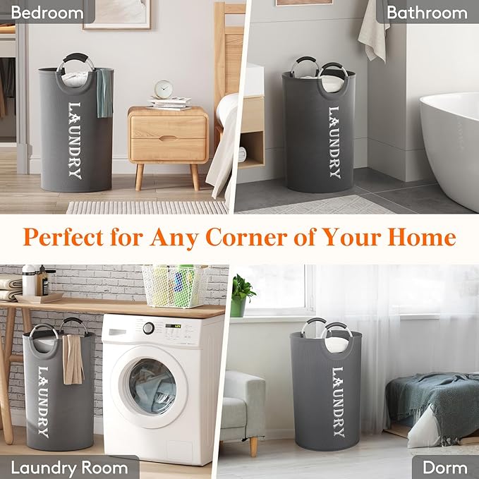 Lifewit 120L 2-Pack Large Laundry Basket, Collapsible Laundry Hamper with Aluminum Handles, Waterproof Freestanding Dirty Clothes Hampers for Laundry Room Bedroom Dorm Bathroom, Grey