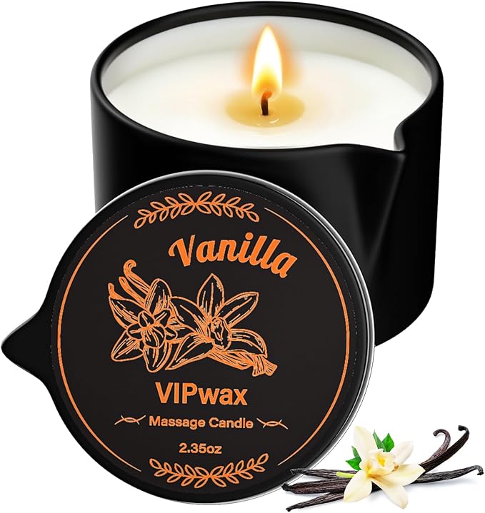 Soybean Wax Warming Massage Oil Candle for Stress Relief and Skin Moisturizing, Couples Massage, Romantic Gift SPA for Home Scented Candle Body Oil - Vanilla Scent 2.35 OZ