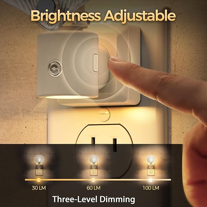 DORESshop LED Night Light, Glass Shell Night Lights Plug into Wall, 3 Level Brightness Adjustable Plug in NightLight with 360° Rotatable, Dusk to Dawn Sensor Nightlights for Adults, Bedroom, 3000K