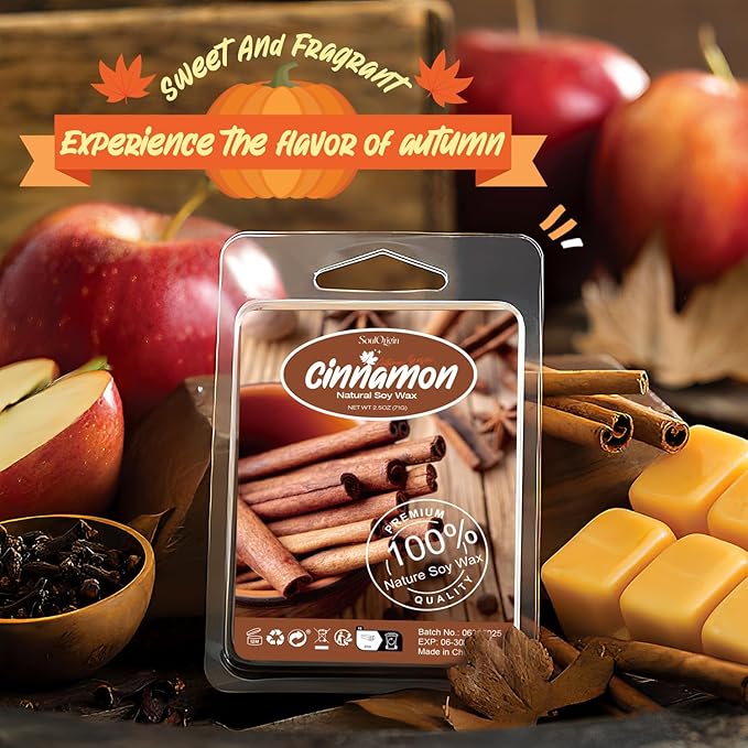 Autumn Scented Wax Melts, Scented Soy Wax Cubes Gift Set for Wax Warmer-Pumpkin Spice, Apple Cider, Apple Pie, Autumn Harvest, Cinnamon, Maple Syrup, Candy Corn, and Autumn Wreath, 8x2.5oz