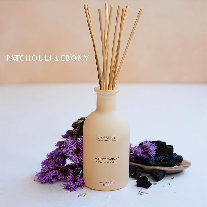 Benevolence LA Reed Diffuser for Home | Patchouli & Ebony | Elegant Home & Bathroom Decor | Long-Lasting Oil Diffuser Sticks | Malibu Sands Collection