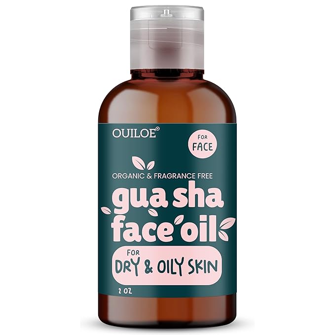 Guasha Oil for Oily Skin - Face Oil for Gua Sha Lymphatic Massage - Safe for Acne Prone Skin - Natural, Non Comedogenic, Fragrance Free and Lightweight - Use with Gua Sha Facial Tools, 2oz
