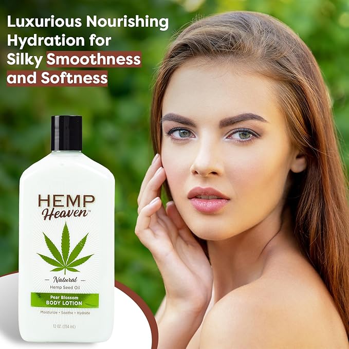 Hemp Heaven Hemp Seed Oil Body Lotion - Moisturizer and Protection for Skin, Wrinkles, Acne - Healing Vitamins and Minerals - For Men and Women (Pear Blossom, 12 Oz)