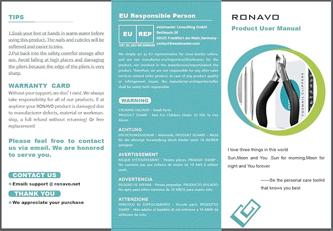 Cuticle Trimmer with Cuticle Pusher, RONAVO Cuticle Remover Stainless Steel Professional Cuticle Nipper, Durable Pedicure Manicure Tools (Polish Multi-color)