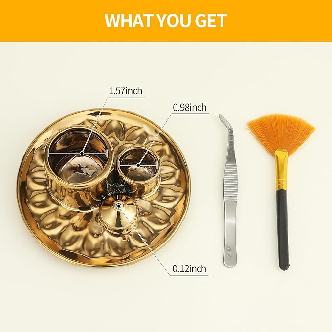 Handmade Ceramic Incense Burner for Palo Santo Incense Sticks, 4 in 1 Multi-Purpose Sage Holder for Burning, Ash Catcher Tray for Meditation Yoga Room (Golden)