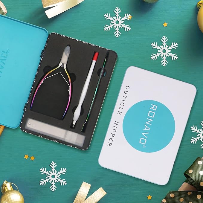 Cuticle Trimmer with Cuticle Pusher, RONAVO Cuticle Remover Stainless Steel Professional Cuticle Nipper, Durable Pedicure Manicure Tools (Polish Multi-color)