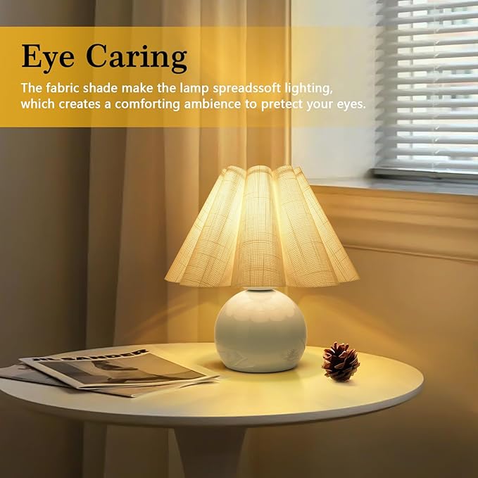 Light Blue Small Touch Control Table Lamp for Bedroom,Blue Bedside Lamps for Nightstand,Cute Mini Small Table Lamps for Small Spaces with Scalloped Shade for Kitchen Counter,Bookshelf,Living Room