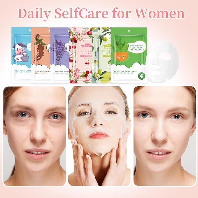 6 Sheets Face Masks Skincare for All Skin Types, Spa Party Facial Mask Skincare, Moisturize Sheet Masks Skin Care,Hydrating Face Masks Suitable for Sensitive Skin, Facial Mask for Women Skin Care