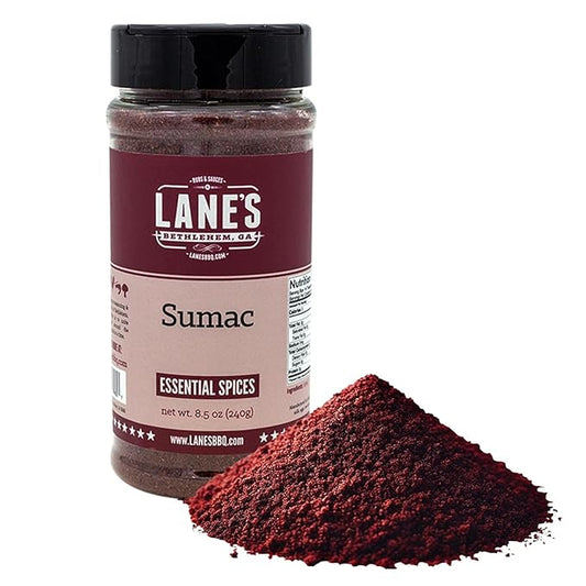 Lane's Ground Sumac Spice, 8.5 oz - Bold & Tangy Sumac Seasoning Powder, Gluten-Free, Authentic Middle Eastern & Mediterranean Spices, Perfect for Meats, Salads, Marinades & Zesty Recipes, Made in USA