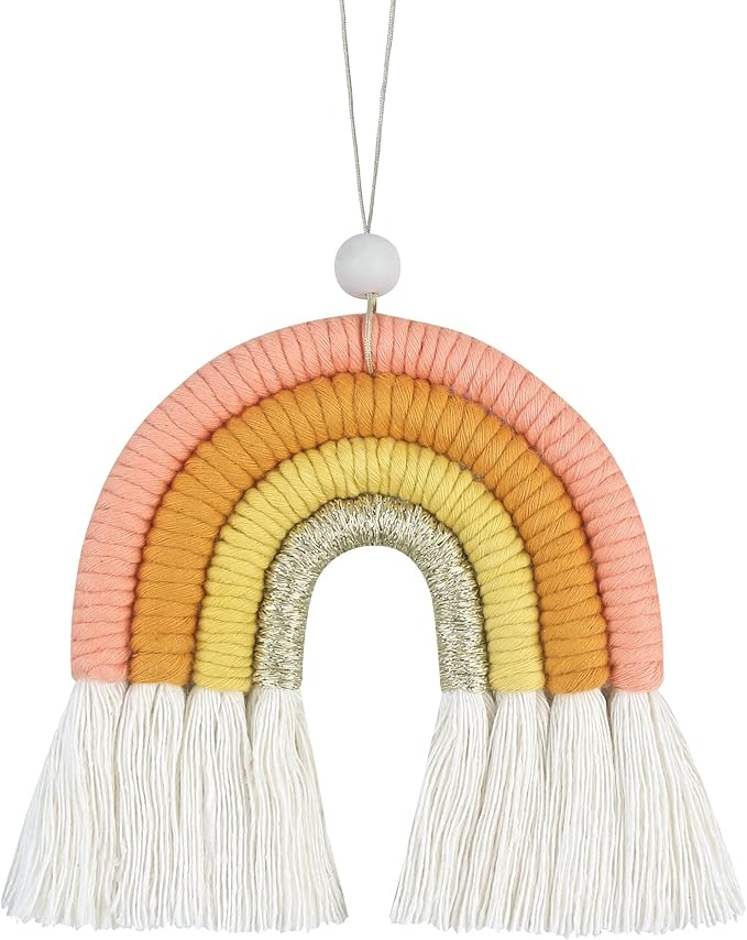 BOHO GARDEN Macrame Bohemian Rainbow Charm - Essential Oil Diffuser for Cars, Baby Nursery, Children’s Bedroom & Home Decor- Colorful Decorative Hanging Air Freshener & Accessories - 3.5x4 - Blossom