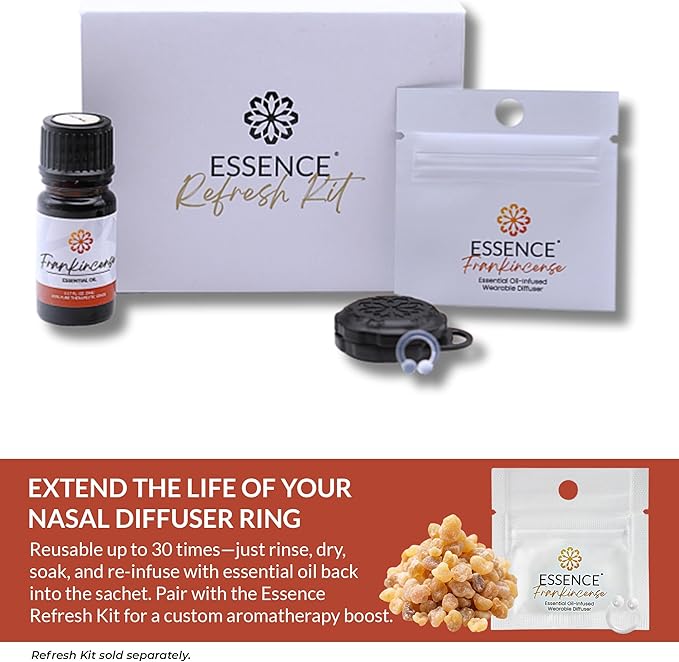 Essence Wearable Aromatherapy Nasal Diffuser – Frankincense Essential Oil Nose Ring Silicone Inhaler for Stress & Mood Support - Made in USA & Travel-Friendly (3 Pack)