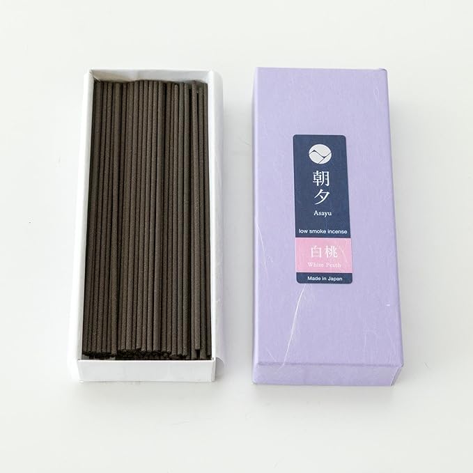 Asayu Japan Incense Sticks with Low Smoke for Morning or Evening Meditation, Relax or Yoga, Made in Japan 40gr - White Peach-Scent