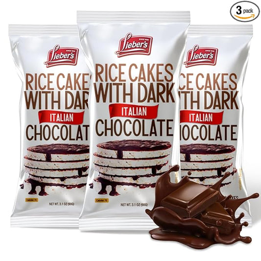 LIEBERS Dark Chocolate Rice Cakes, Kosher Certified Dairy Free, Gluten Free Snack (Dark Chocolate) Pack Of 3