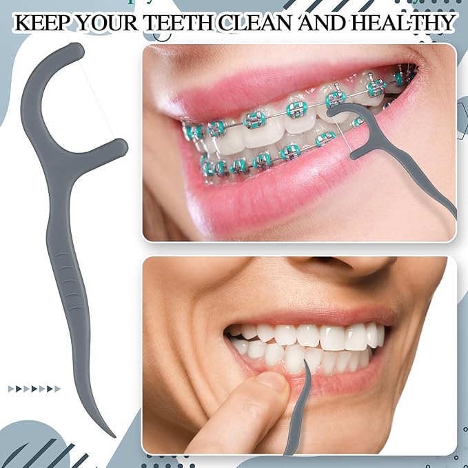 Baderke 200 Count Floss Picks Bulk Non Breakable Tooth Picks Flosser Dental Floss Sticks for Adults Teeth Cleaning Dental Flossers for Family Pack Travel(Grey)