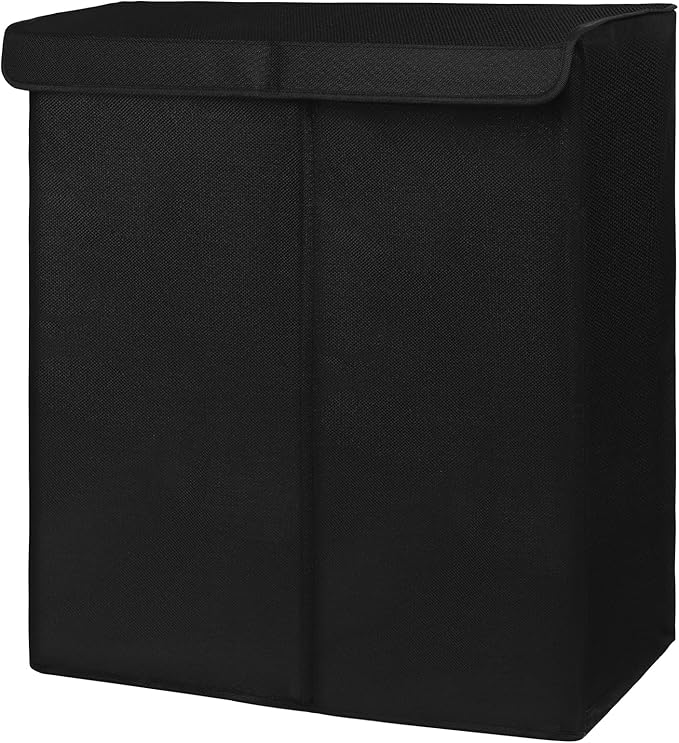 DOKEHOM 150L Double Laundry Basket with Lid and Removable Laundry Bags, Large Collapsible Laundry Hamper with 2 Sections for Bedroom, Bathroom, Laundry Room, Colloge (Black)